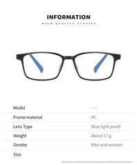 Blue Light Blocking Reading Glasses Men Women Ultralight TR90 Titanium Alloy Optical Frame Eyeglasses Square Eyewear