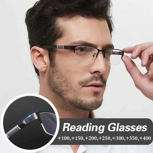 Anti Blue Reading Glasses Men Half-frame Glasses Business Style Male Eyeglasses For Old People Glasses With Grade +100~+400