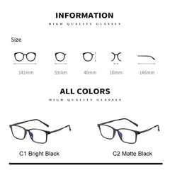 Blue Light Blocking Reading Glasses Men Women Ultralight TR90 Titanium Alloy Optical Frame Eyeglasses Square Eyewear