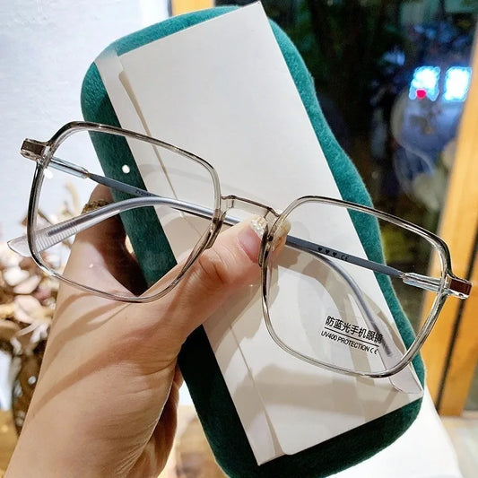 5PCS Anti Radiation Large Frame Glasses Shades for Woman Man Transition Eyeglasses Korean Replaceable Lens Women